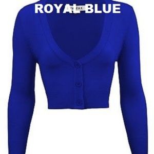 Women's Cropped 3/4 Sleeves Cardigan Sweater Royal
